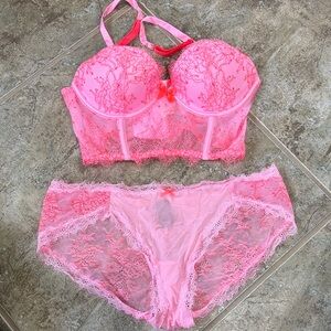 Victoria's Secret Vibrant Pink Lace Bra Set